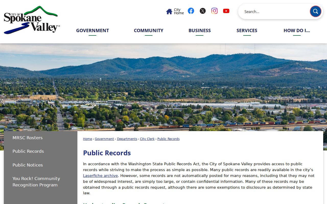 Spokane Valley people search city public records page