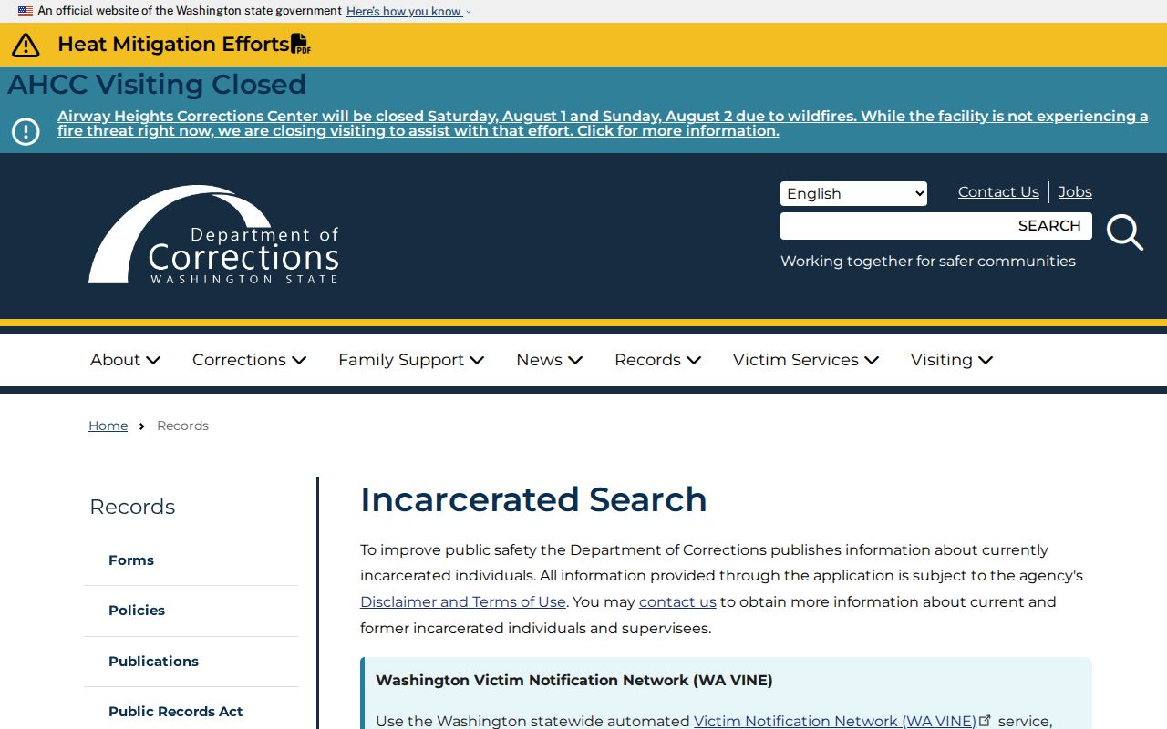Spokane Valley public records through the Washington DOC incarcerated search