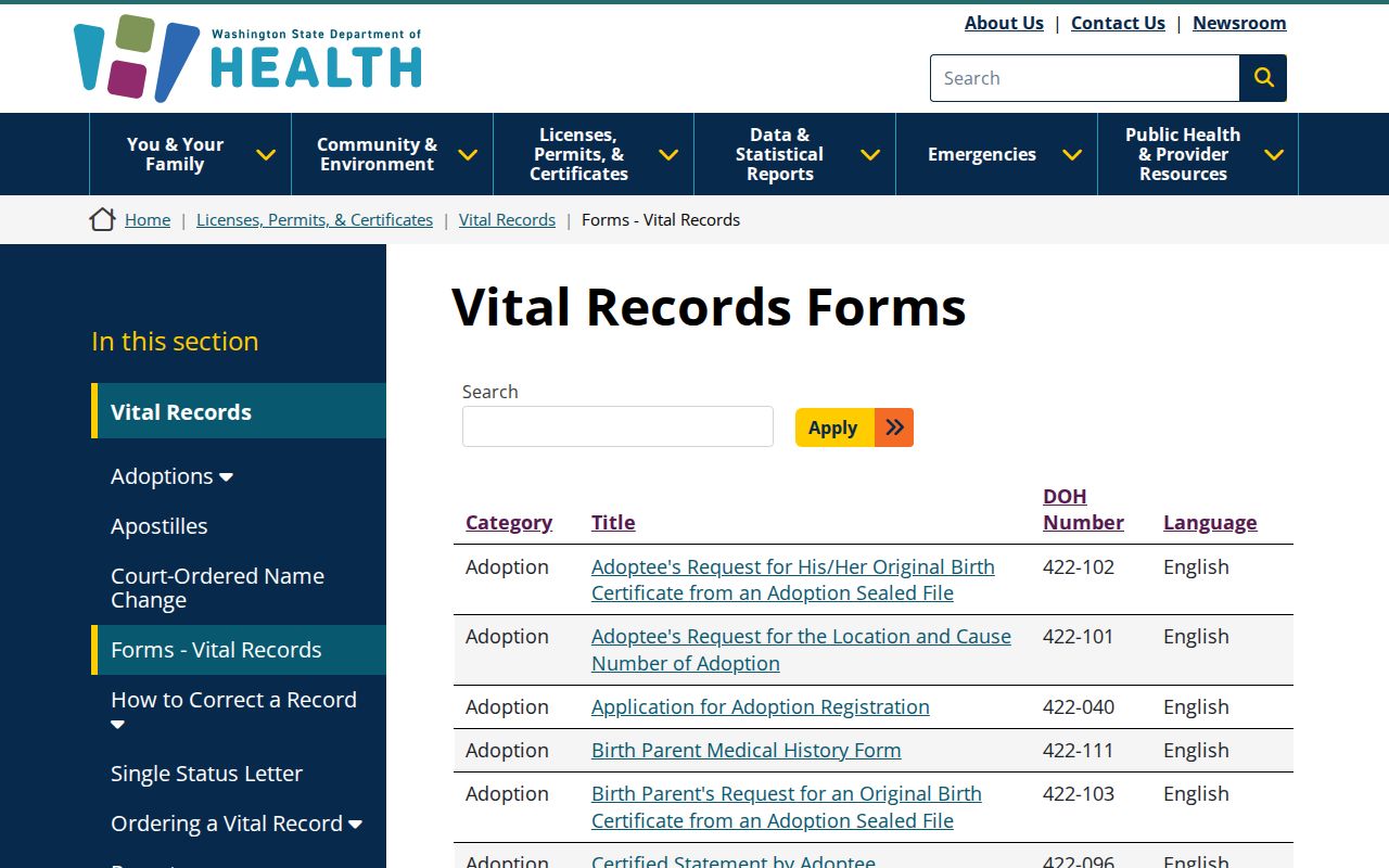 Spokane Valley public records access through Washington vital record forms